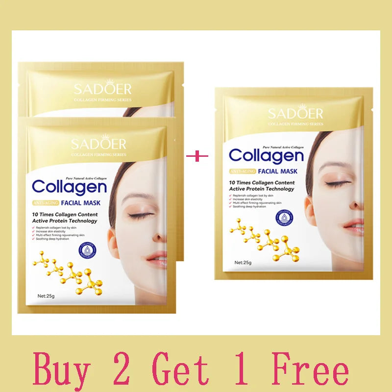10PCS Collagen Anti-Wrinkle Facial Mask Anti-Aging Fade Fine Lines Moisturizing Brightening Korean Cosmetics