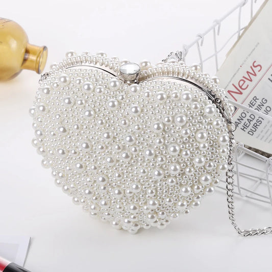 Design Ladies Pearl Bead Luxury Heart Shape Bags For Women