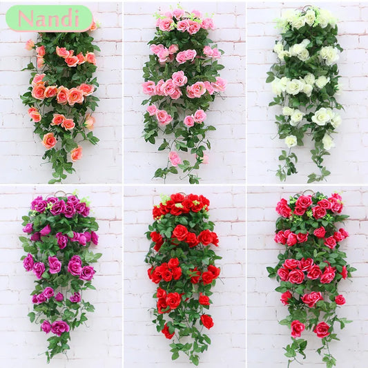 Artificial Flower Rattan Fake Plant Vine Decoration Wall Hanging Roses Flowers for Home Wed Party interior outdoor Decoration - Hiron Store