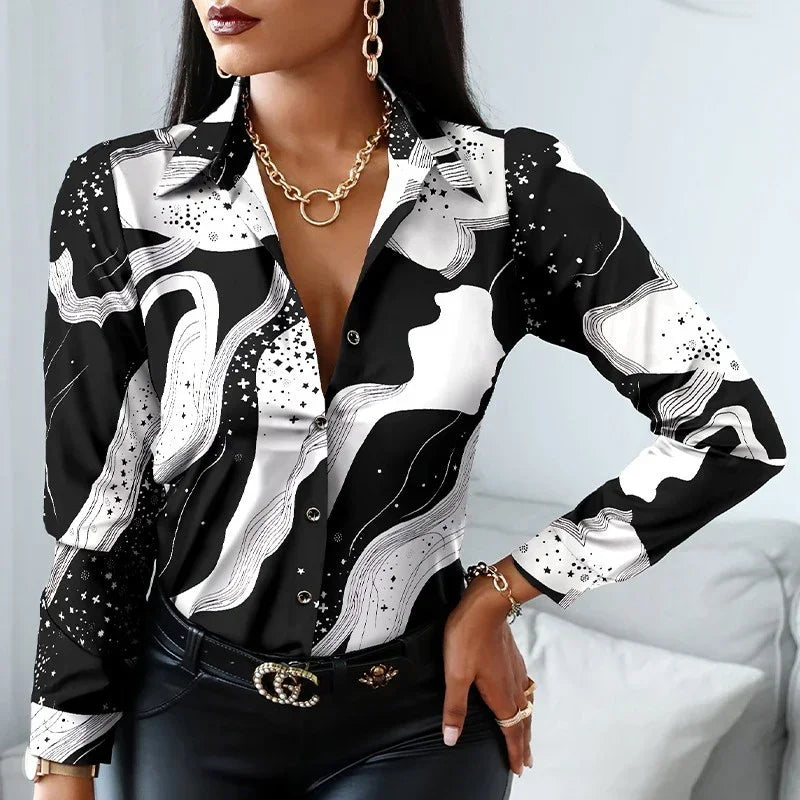 New Casual Leopard Print Women's Shirt Office Lady Elegant Striped Long Sleeve Blouse Fashion Silk Female Clothing Tops 18972 - Hiron Store