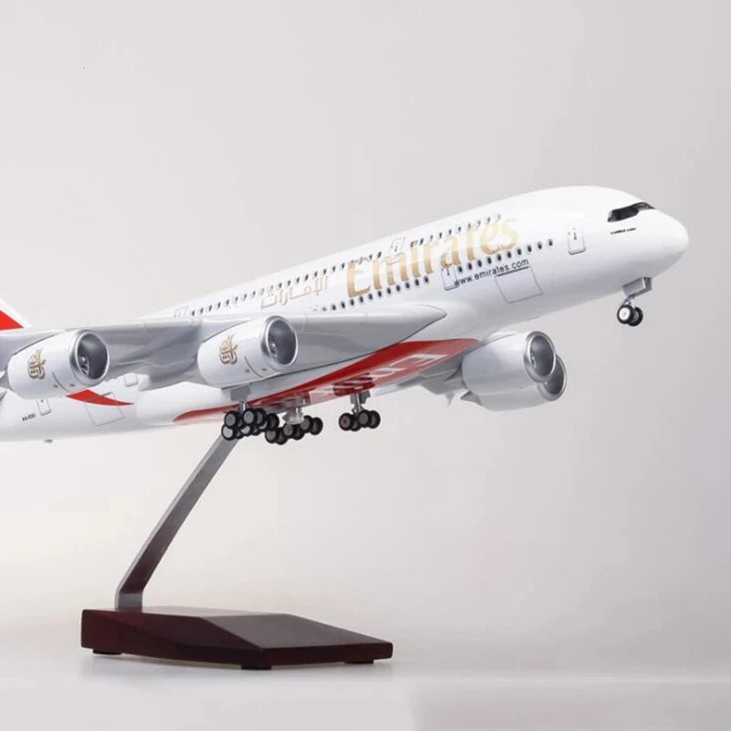 45CM 1/160 Scale Diecast Model A380 Emirates Airways Resin Airplane Airbus With Light And Wheels Toy Airline