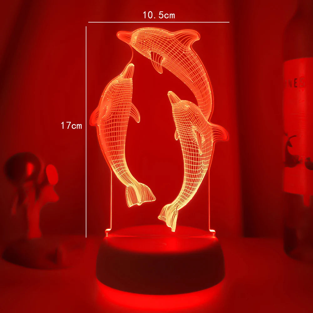 Remote Touch Control Table Desk Lamp Dolphin Night Lights Colour Change 3D LED Light for Kids