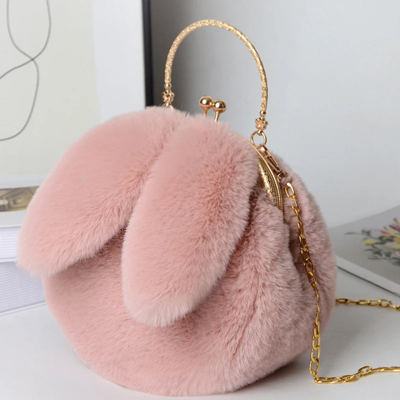 Cute Plush Rabbit Crossbody Bags for Women Korean Version Cute Purses and Handbags Girls New Rabbit Ear Shoulder Messenger Bag - Hiron Store