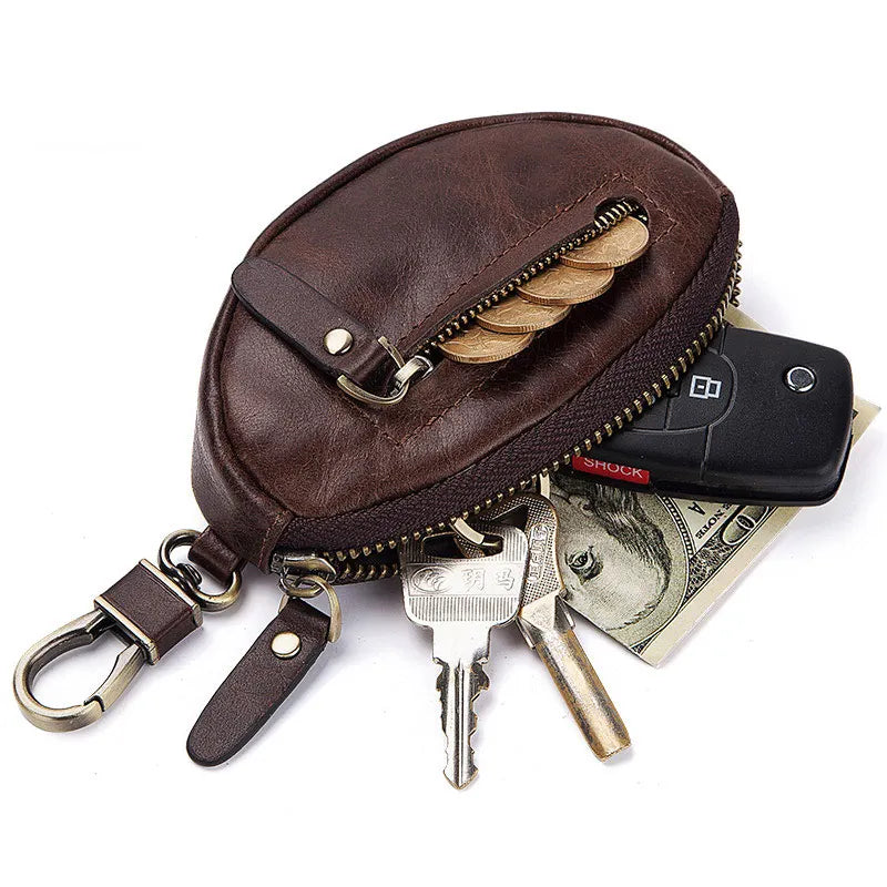 Small Key Wallet Men Genuine Leather Car Key Holder Top Quality Zipper Keys