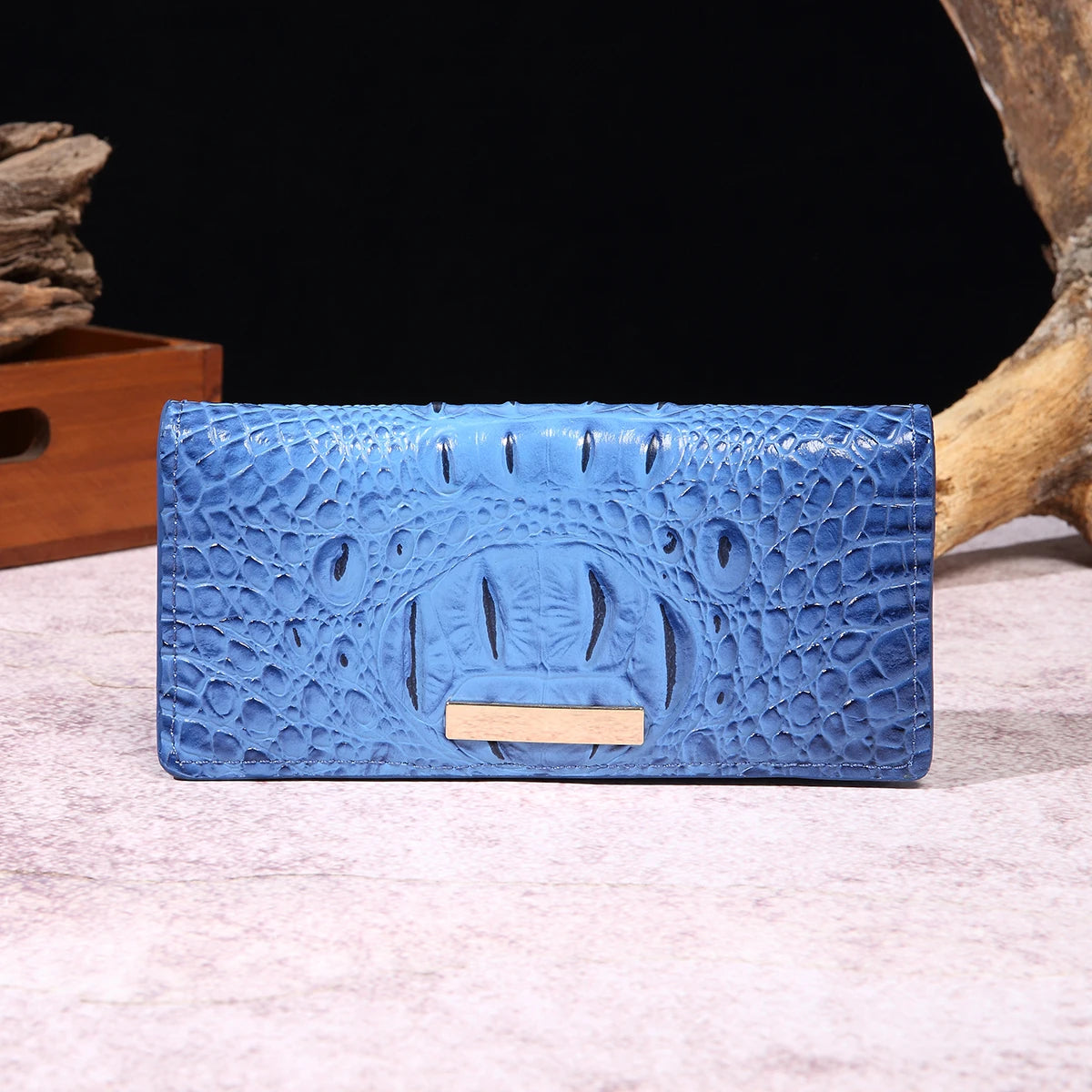 Simple and fashionable crocodile pattern solid color block wallet