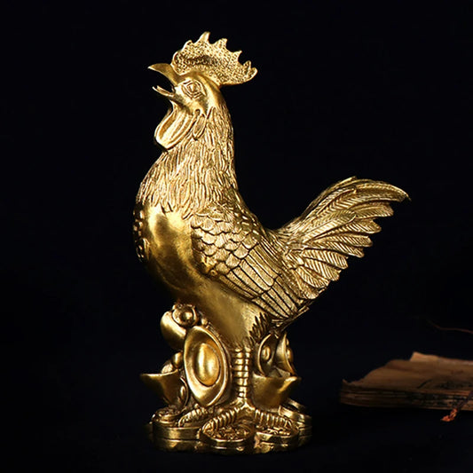 Brass Rooster Cock Figurine Statue 1Pc Chinese Lucky Fengshui Ornament Desktop Decoration Handmade Crafts