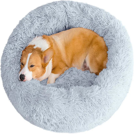 Round Pet Bed Large Dog Cat Long Plush Dog House Warm Sleeping