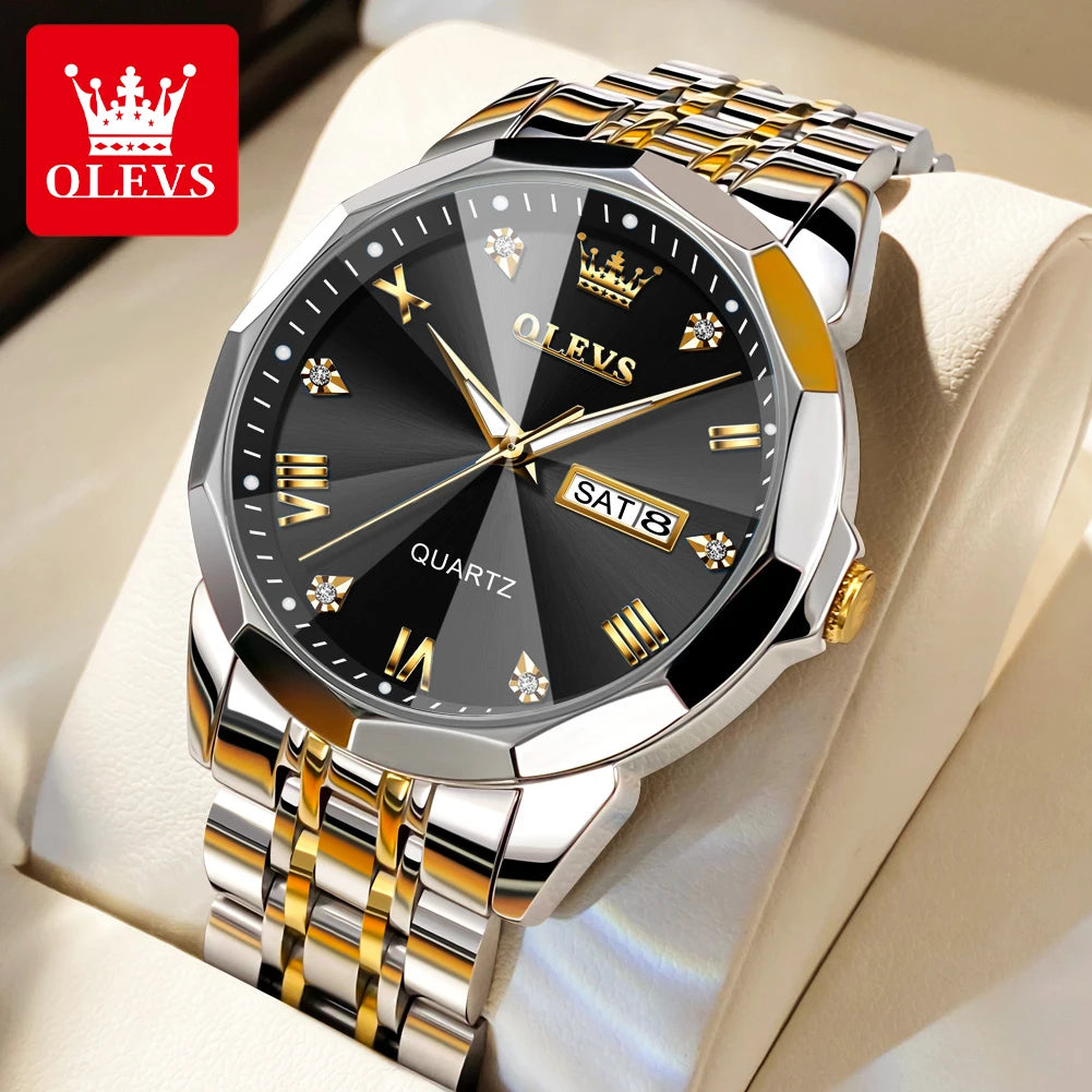 Men‘s Watches Gold Original Quartz Wristwatch Waterproof Luminous Watch