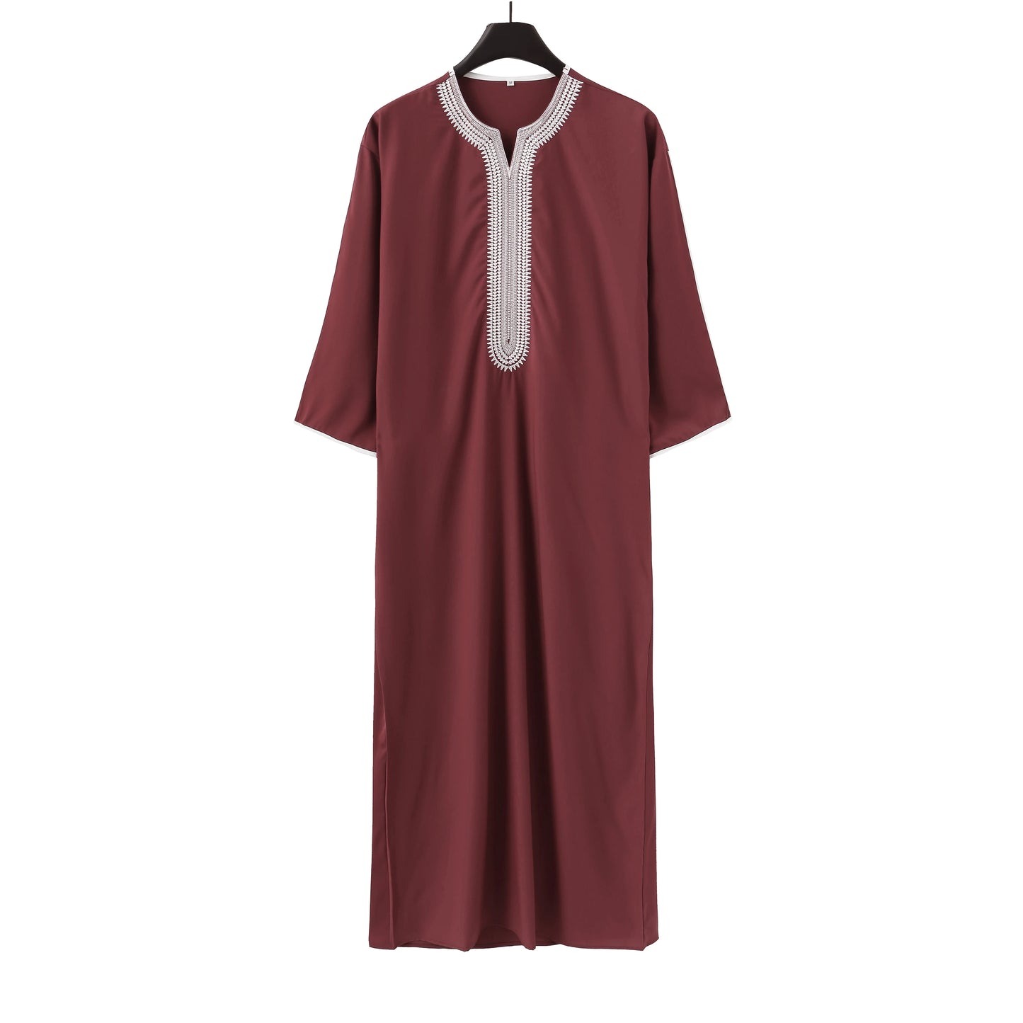 New Kaftan Muslim Men Short Sleeve Embroidery Loose Breathable Casual Robe Islamic Abaya