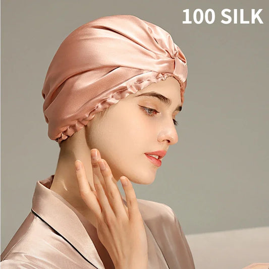 Pure Silk Night Caps Mulberry Silk Sleeping Bonnet Hair Loss Hat Natural Silk Turban For Hair Sleeping Silk Headwrap