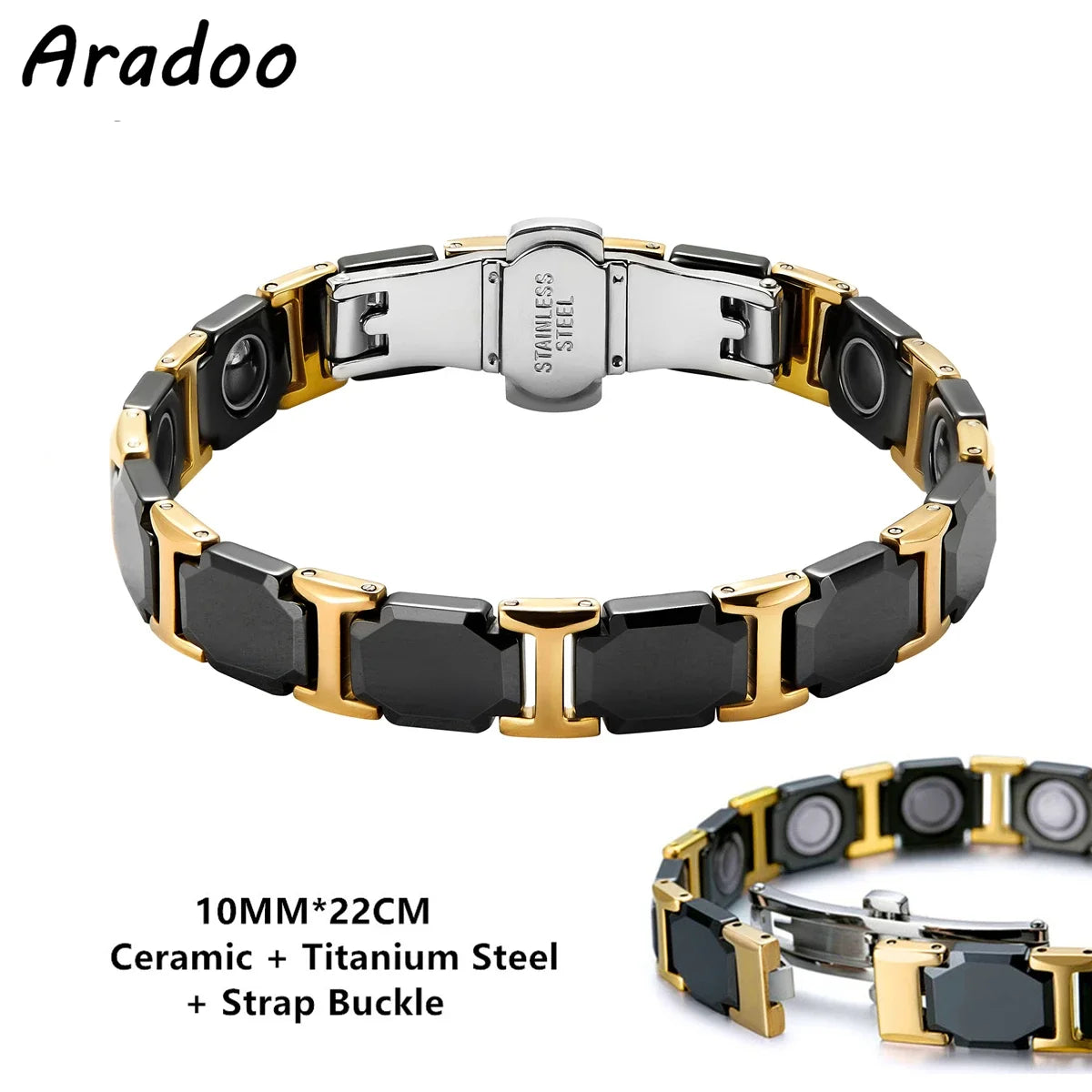 Blue Ceramic Titanium Steel Bracelets Hematite Magnetic Strap Buckle Design Power Wristband for Women Men