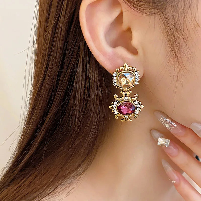 Baroque Style Necklace Earrings For Women Brown Crystal Jewelry Sets