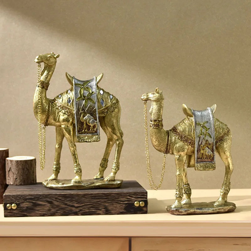 Turkish Resin Golden Camel Sculpture Feng Shui Figurines Home Decoration Ornament