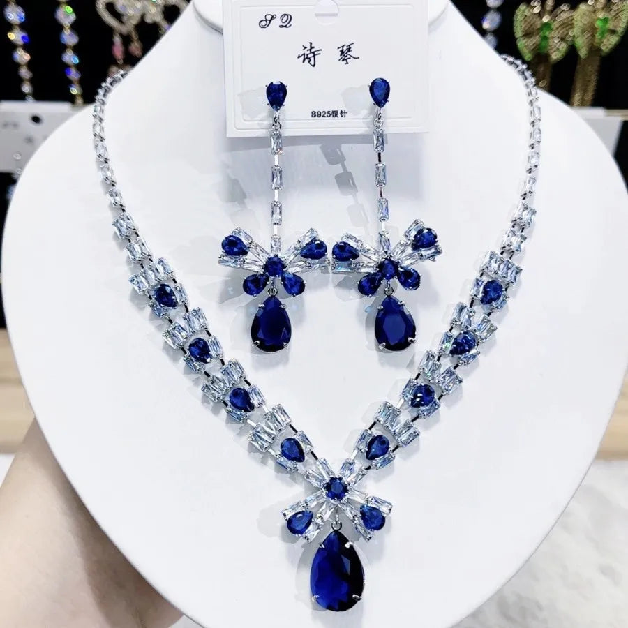 Women Colorful Fashion Zircon Necklace Earrings 2025