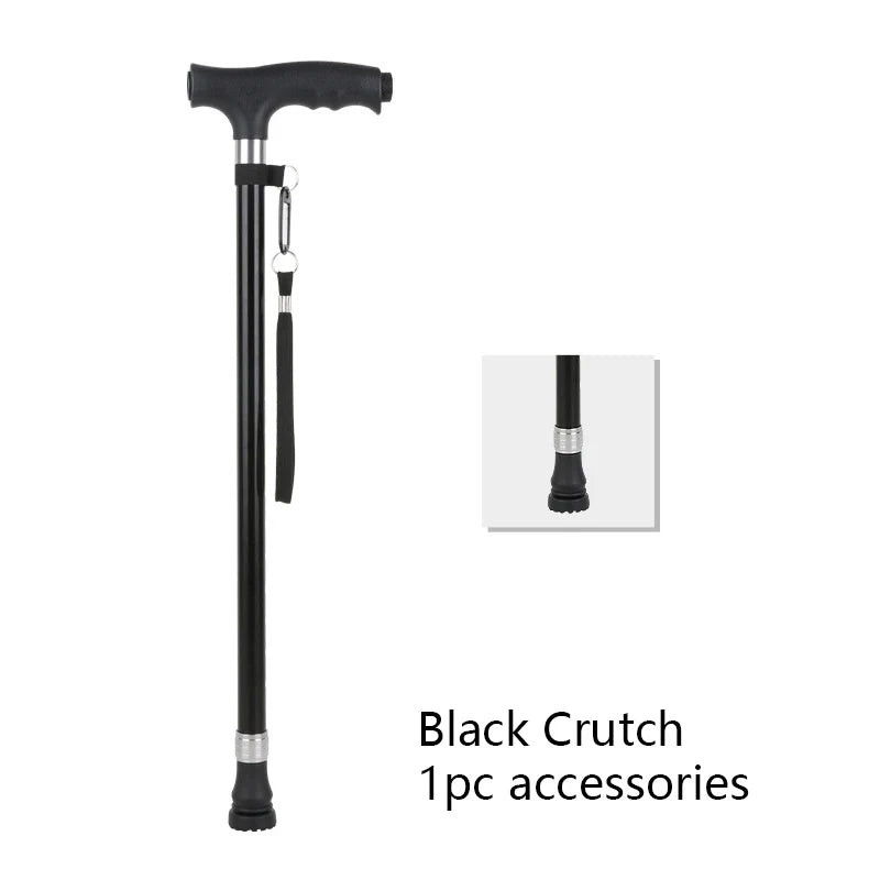 Old People Crutch Telescoping Aluminum Alloy Rod Walking Stick T-handle with Lamp