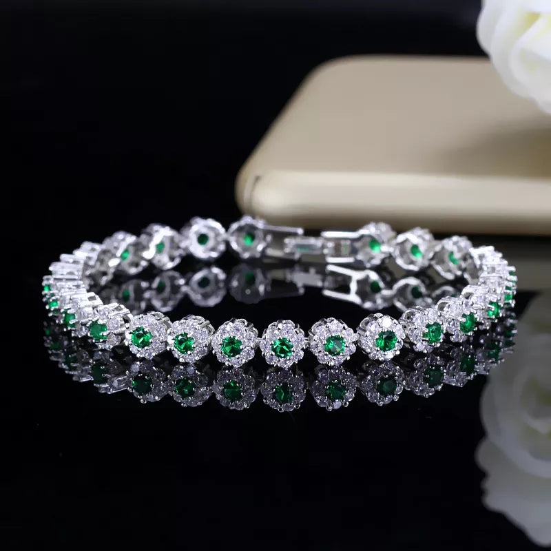 BeaQueen Trendy Green and White Cubic Zirconia Stone Silver Color Tennis Bracelets Dress Jewelry Accessories Gift for Women B100 - Hiron Store