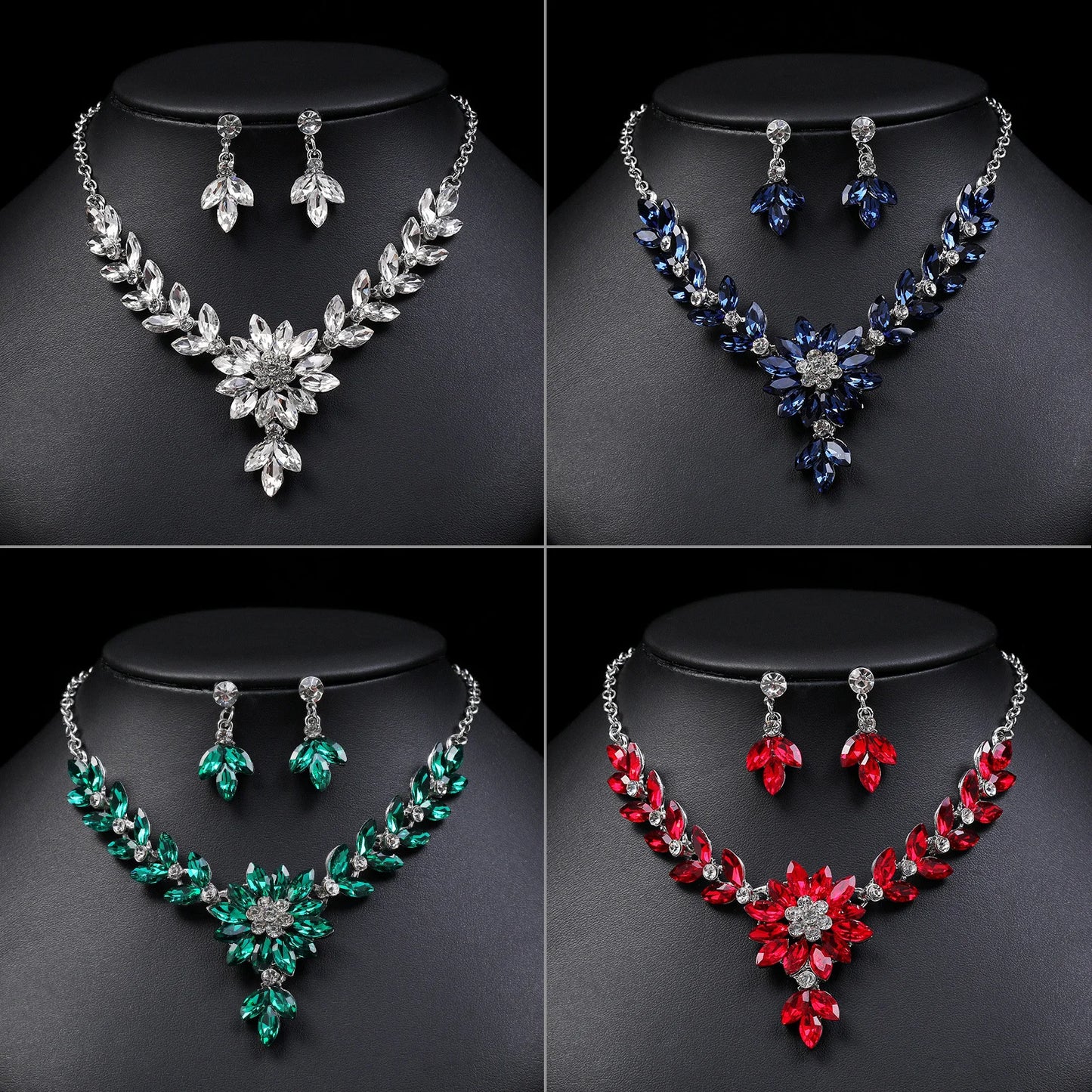 Flower necklace and earrings Sets Multicolour Wedding Party  Jewellery