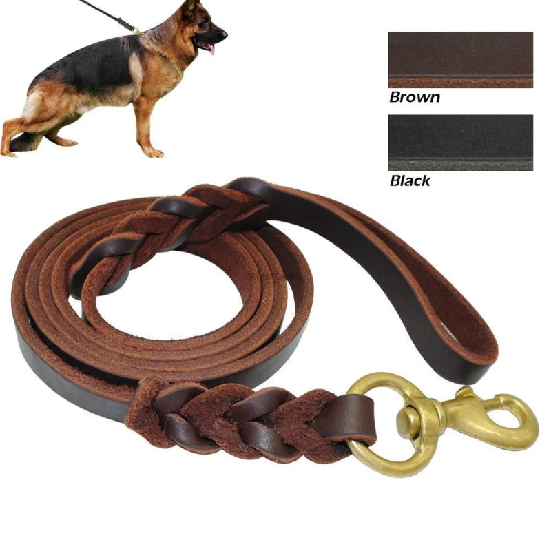 Genuine Leather Dog Leash Dogs Long Leashes Braided Pet Walking Training Leads Brown Black Colours for Medium Large Pet