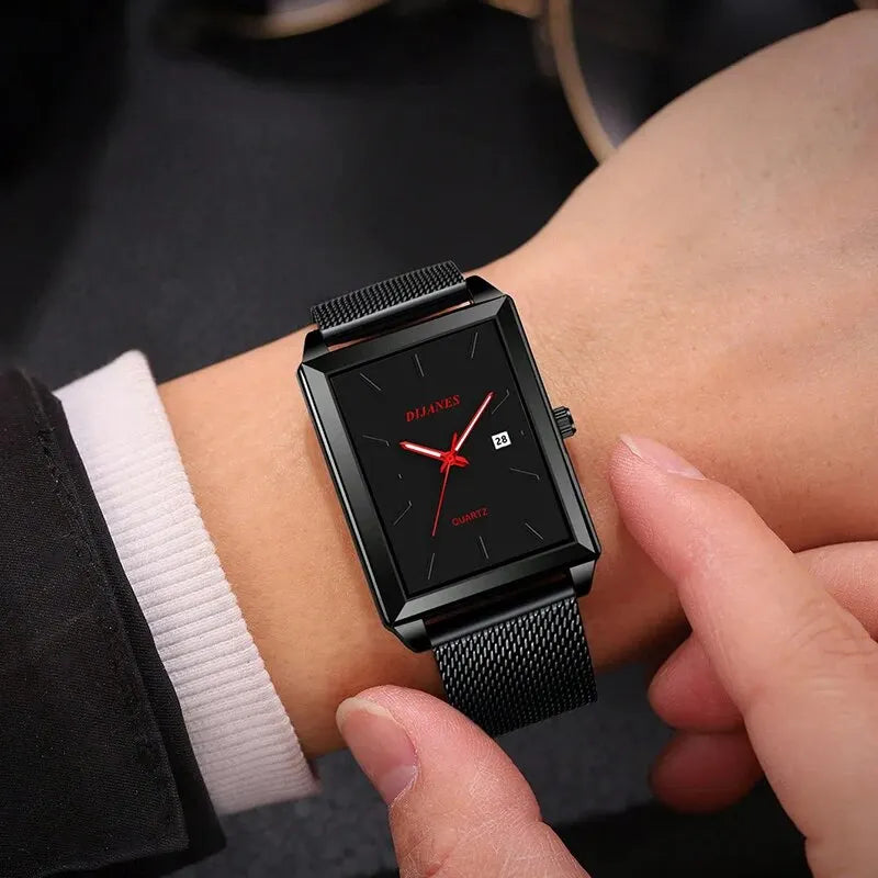 Watches Luxury Black Square Stainless Steel Mesh Belt Watch