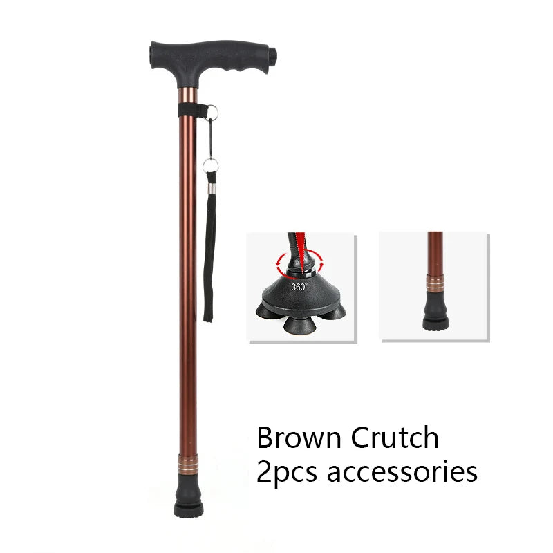 Old People Crutch Telescoping Aluminum Alloy Rod Walking Stick T-handle with Lamp