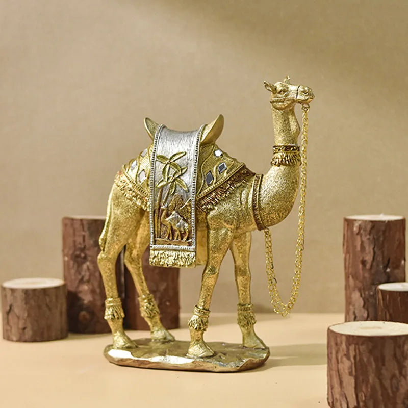 Turkish Resin Golden Camel Sculpture Feng Shui Figurines Home Decoration Ornament