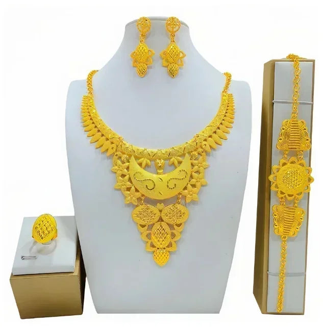 Indian Bridal Jewelry Sets For Women Wedding Ethiopian 24K Gold Plated Necklace And Earing Jewellery