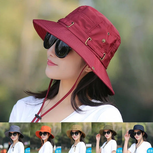 Unisex Summer Sunscreen Wide Brim Bucket Hats Waterproof Panama Caps