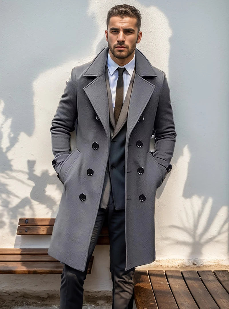 men's woolen coat casual and fashionable double breasted long