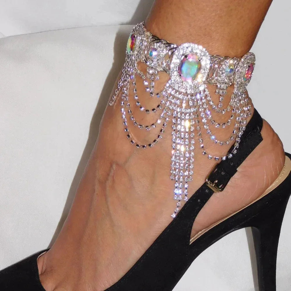 Crystal Tassel Arm Chain Bracelet Bridal Hand Rhinestone Bangle Anklet Dress Jewellery