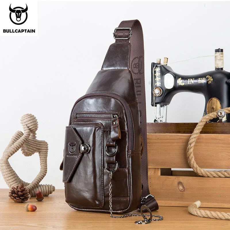 Genuine Leather Men's Chest Bag Shoulder Messenger Bags Chest Fashion Brand Multifunctional Mobile Phone Bag's