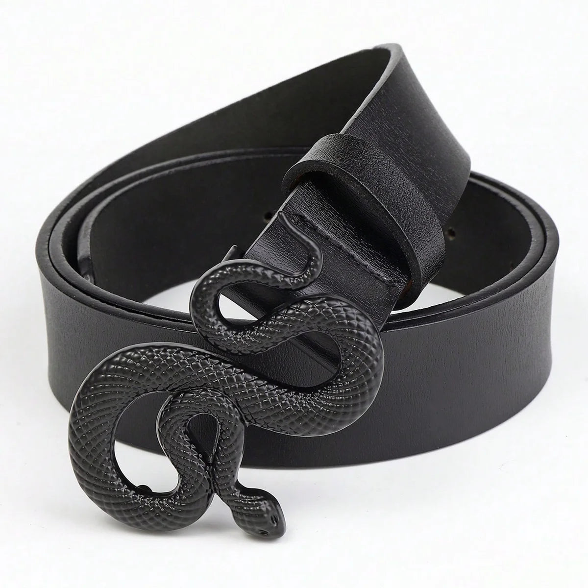 Snake Buckle with PU Leather Belt for Women Dress Designer Western Vintage Style Black Belts for Girls