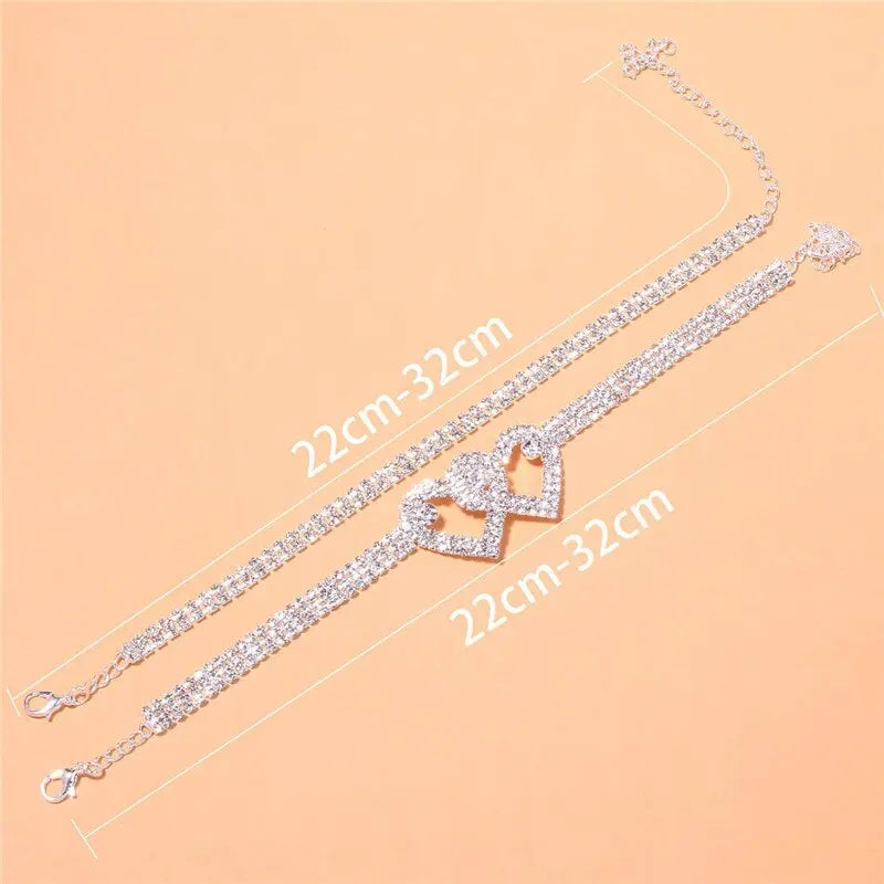 Adjustable Heart Shap Pendant Chain Women's Anklets Silver Gold Colour Bracelet