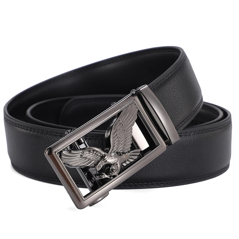 Genuine Leather Men's Belt Golden Gary Automatic Eagle Buckle High Quality