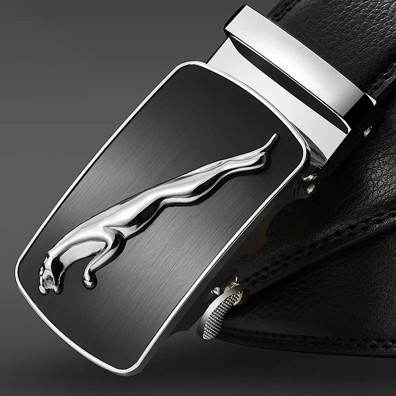 genuine leather men's designer belt Jaguar pattern alloy automatic buckle