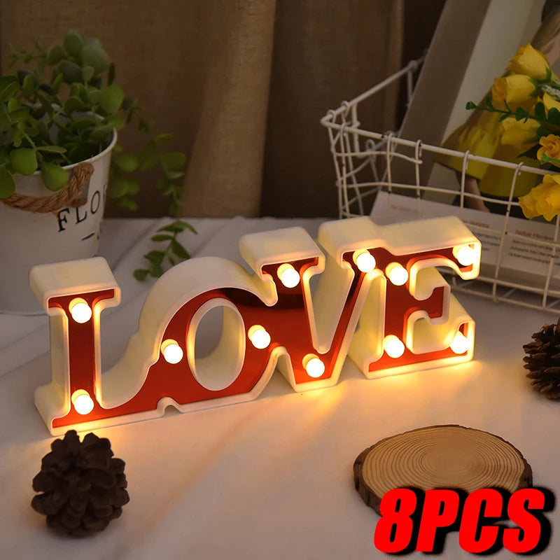 Romantic 3D LOVE LED Letter Sign Night Light Heart Marquee Table Lamp