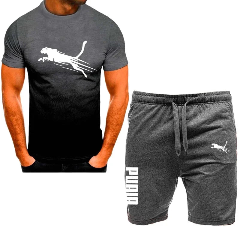 Men's casual sportswear set, T-shirt and shorts, sportswear, 2-piece set short sleeves