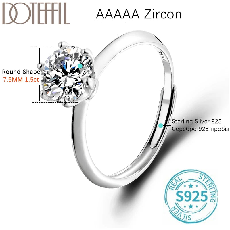 DOTEFFIL 1-3CT VVS1 Moissanite Ring With GRA Diamond 925 Sterling Silver Opening Ring for Women Engagement Wedding Band Jewelry - Hiron Store