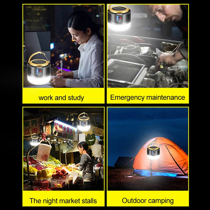 Waterproof Rechargeable Tent Lamp Solar LED Camping Light ortable Lanterns Emergency Lights Market Lamp
