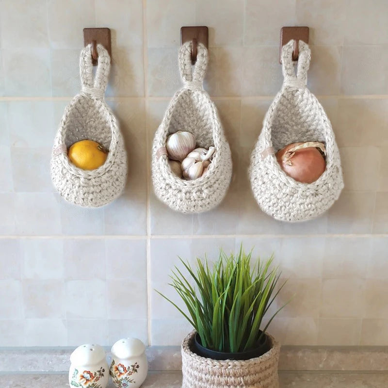 Woven Cotton Hanging Basket Hollow Out Macrame Flower Planter Pineapple Shape Vegetable Fruit Basket Kitchen Garden Storage Sup - Hiron Store