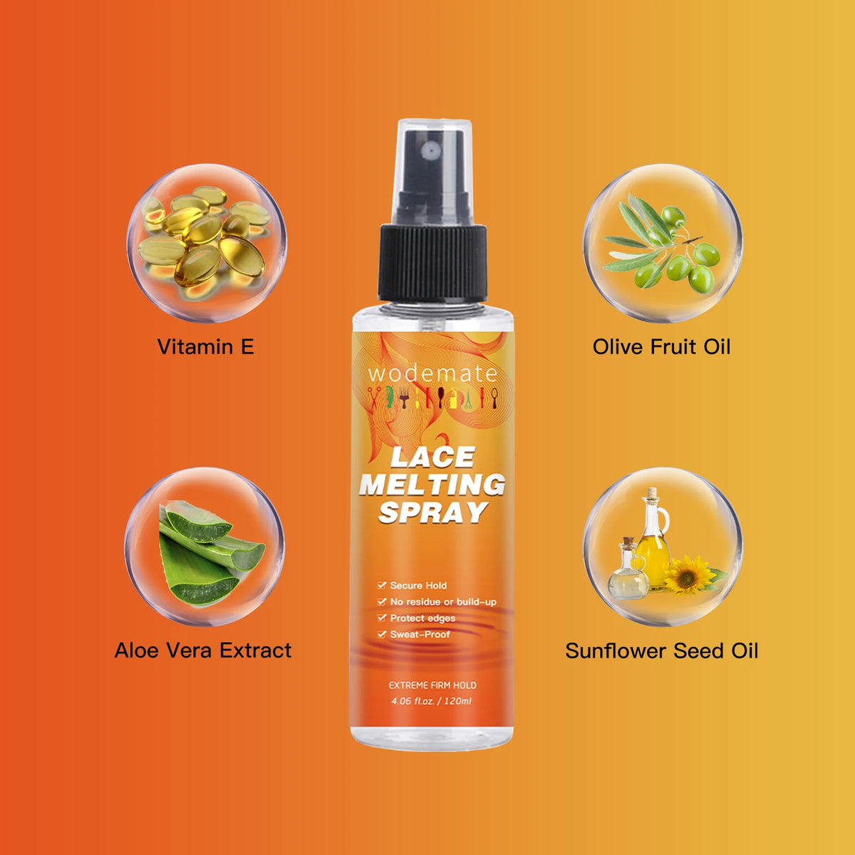 Melting Spray for Lace Wig Melting Spray Long Lasting Invisible Quick Drying Hold 120ml Hair Styling product