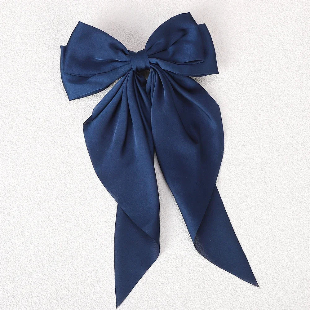 Girls Long Big Bow Float Satin Clips Elegant Back Head Hairclip Trendy Hair Accessories gifts