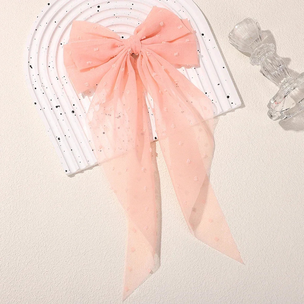 Girls Long Big Bow Float Satin Clips Elegant Back Head Hairclip Trendy Hair Accessories gifts