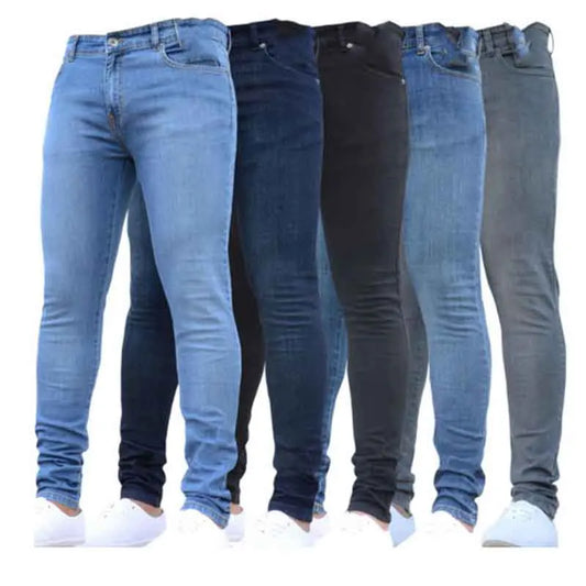 Men Pants Stretch Skinny Trousers Zippered Jeans Men's Clothing