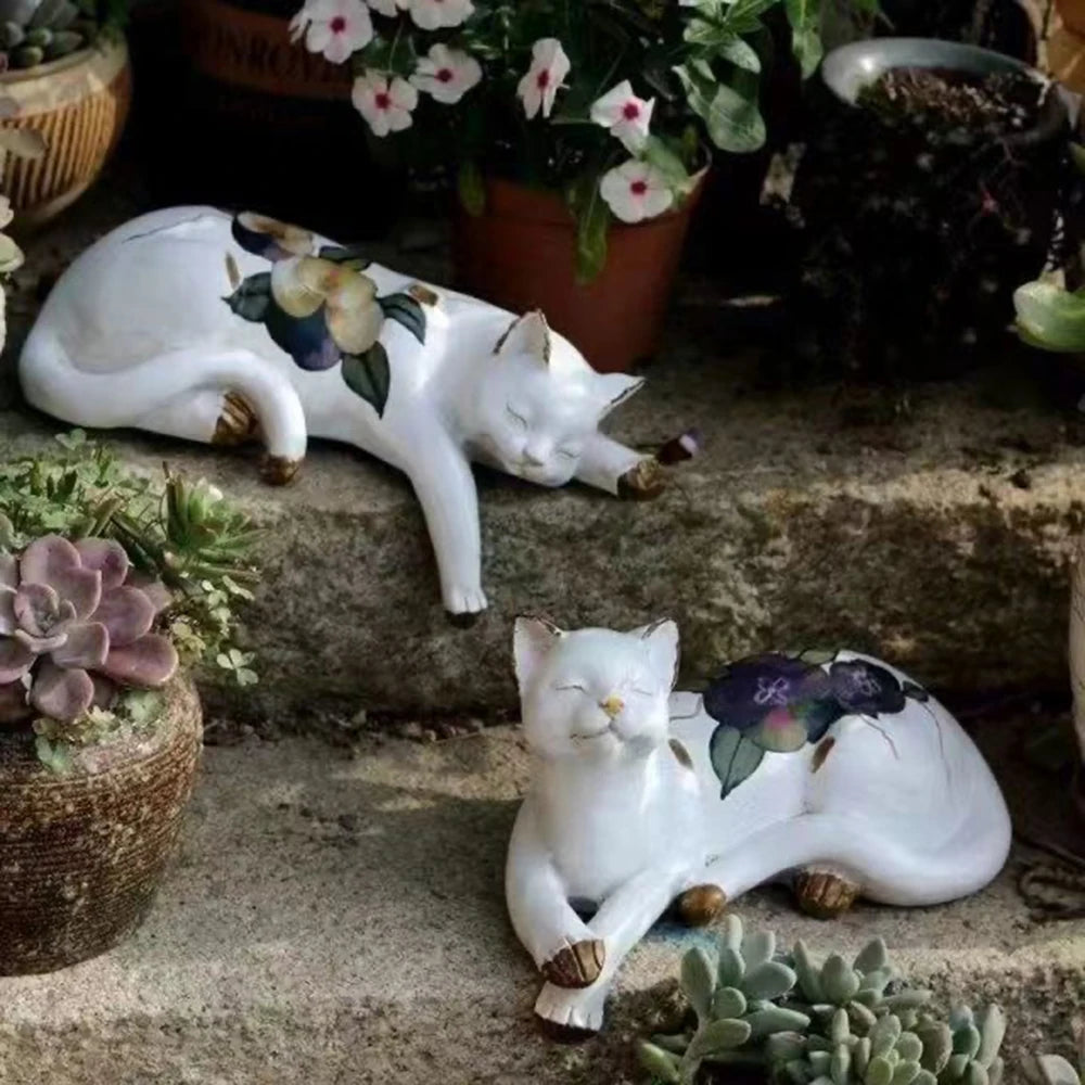 Sleeping Cat Garden Statues Outdoor,Cat Figurine Memorial Statue Makers Garden Resin Sleeping Cat Statues for Garden