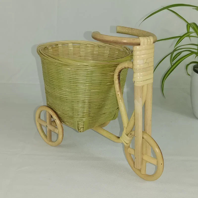 Mini Bamboo Handmade Woven Wicker Straw Basket Rattan for Fruit Food Bread Organizer Bicycle Art Crafts Kitchen Desk Decoration - Hiron Store