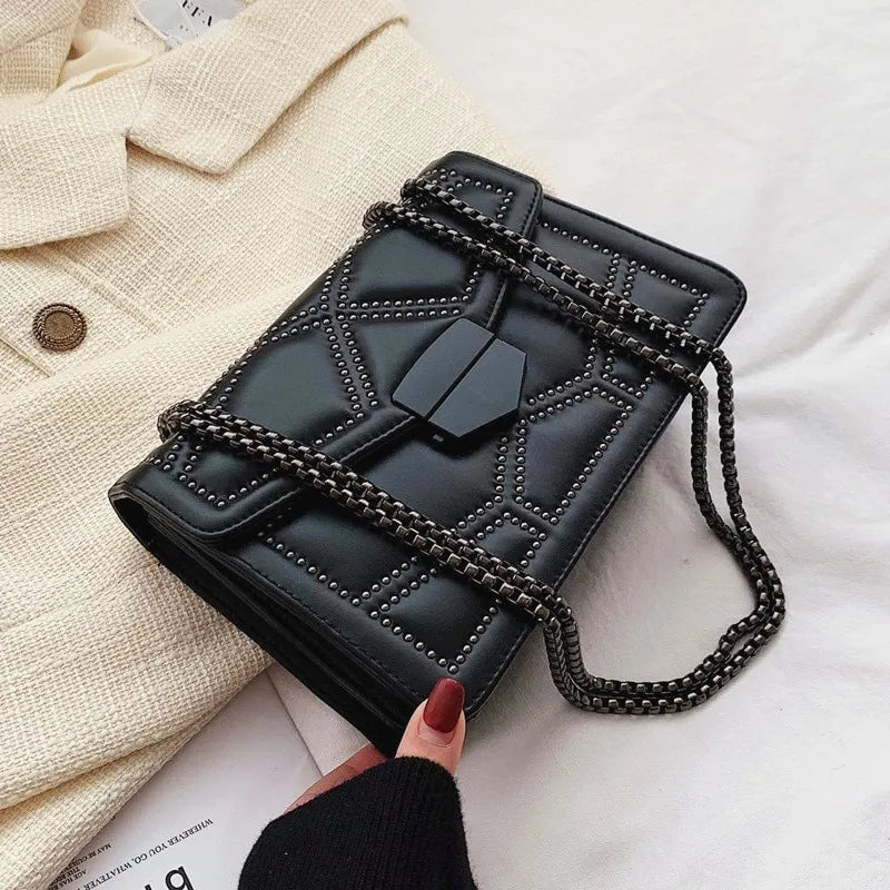 Yogodlns Vintage Rivet Chain Small Shoulder Bags For Women Flap PU Leather Fashion Small Square Crossbody Bag Designer Handbag - Hiron Store