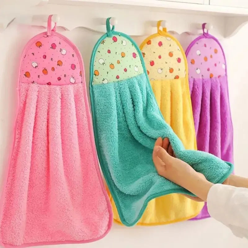 4pcs Coral Velvet Bathroom Supplies, Soft Hand Towel, Absorbent Cloth Dishcloths, Hanging Cloth, Kitchen Accessories - Hiron Store