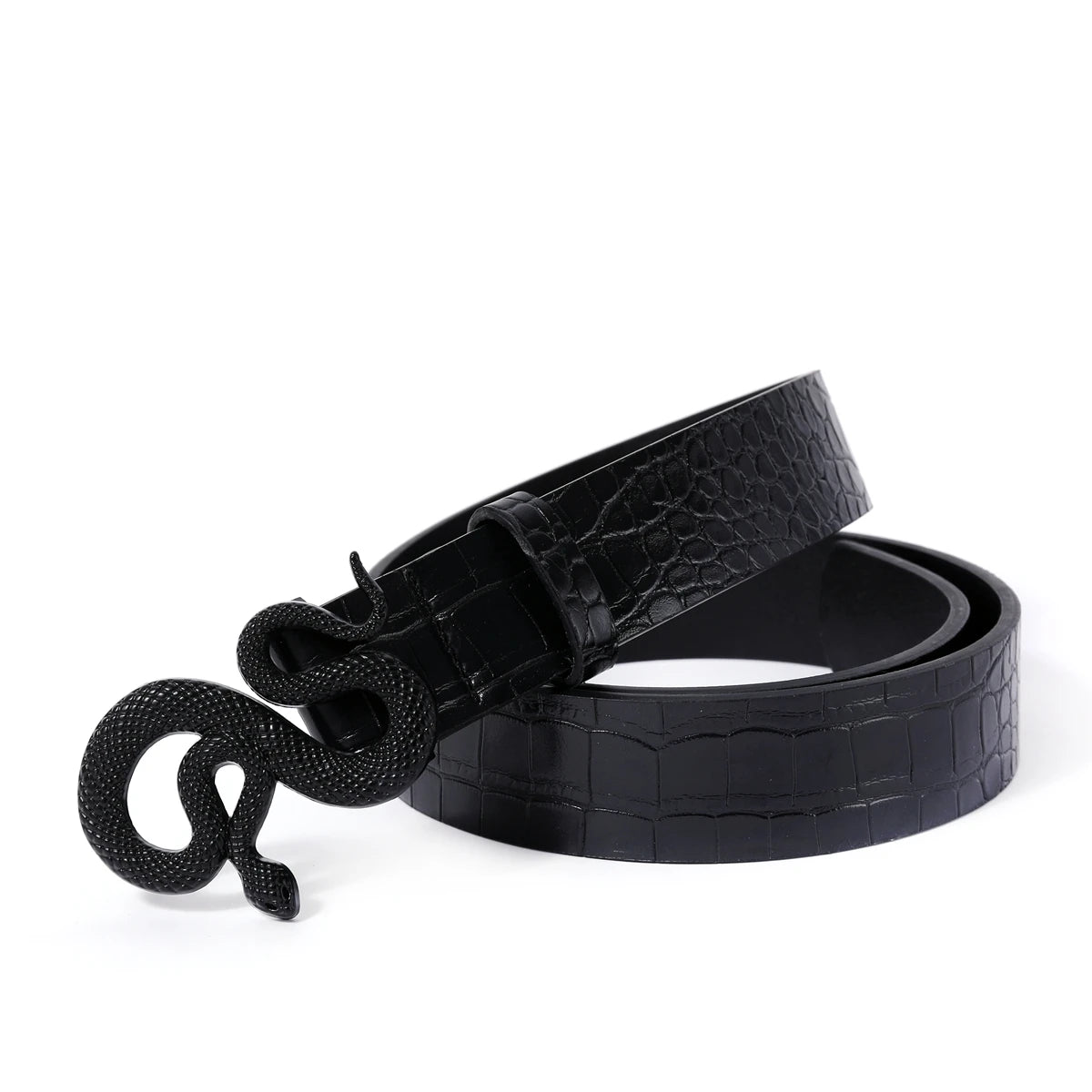 Snake Buckle with PU Leather Belt for Women Dress Designer Western Vintage Style Black Belts for Girls