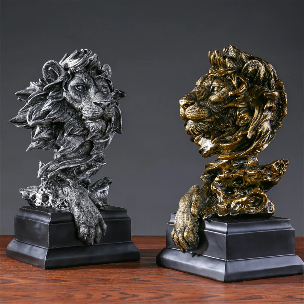 Lion Statue  Animal  Bronze Lion Head Resin Crafts Living Room, Porch, Office, Home Decoration, Modern Art