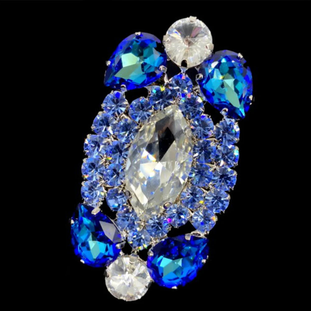 Full Blue Crystal Big Rings Morocco Banquet Wedding Ring Jewellery